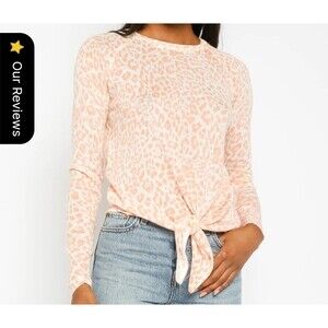 Olivaceous Animal Orange Print Long Sleeve Crop Wool Blend Top Sweater Small